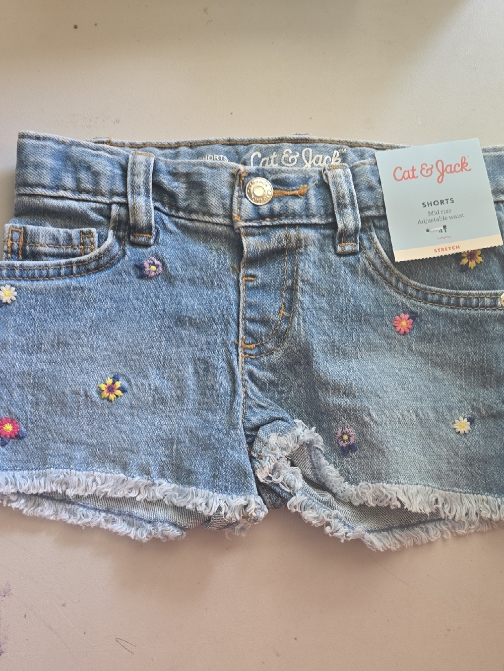 Cat & Jack Denim Shorts W Floral Embroidery